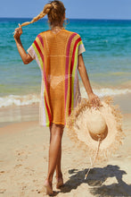 Load image into Gallery viewer, Openwork Striped Slit Knit Cover Up
