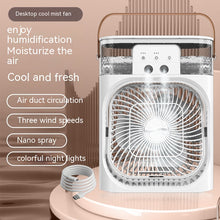 Load image into Gallery viewer, New Charging Version 3 In 1 Air Humidifier Cooling Fan LED Night Light Water Mist Humidification Fan Spray Electric Fan
