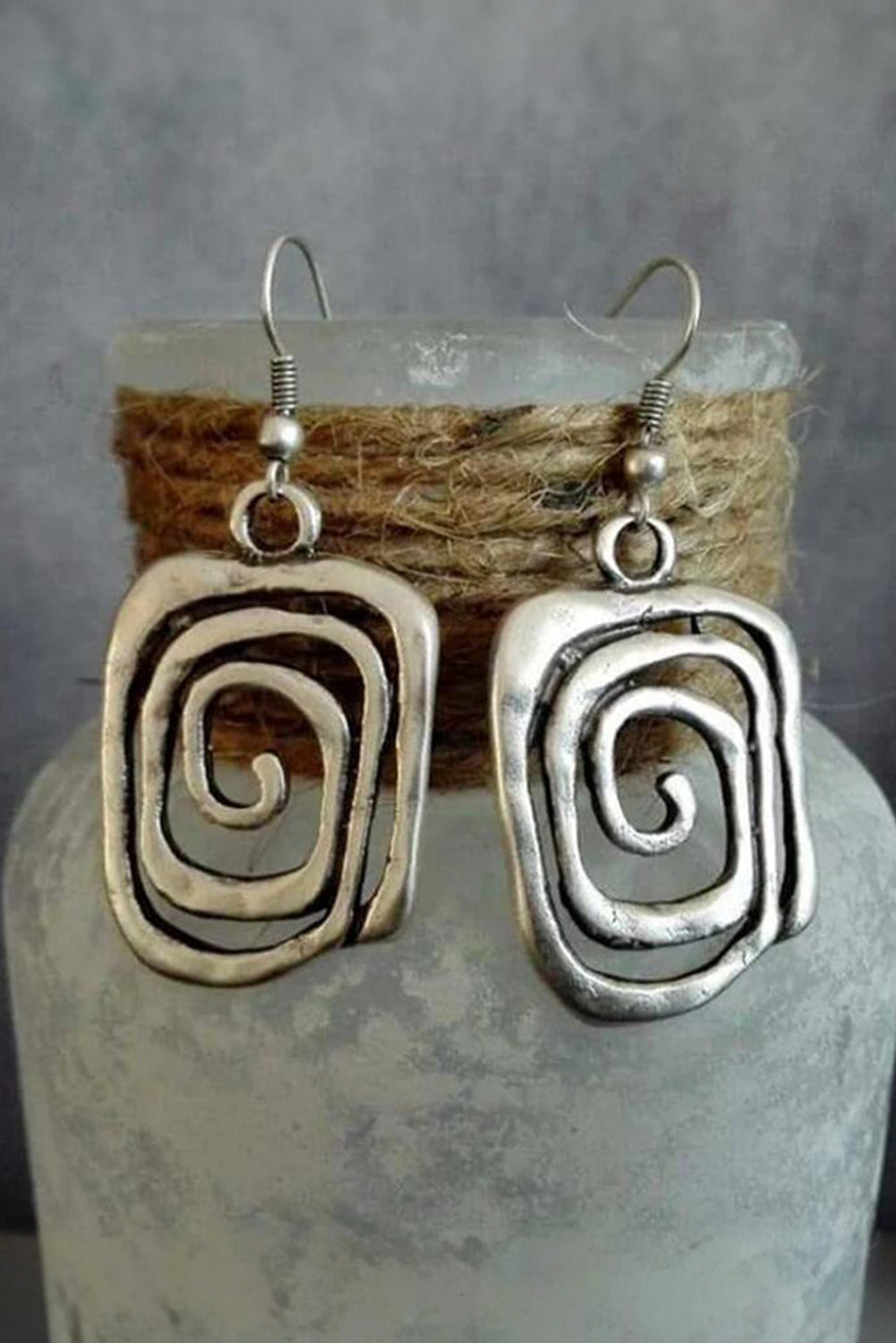 Silver Vintage Square Swirl Hook Earrings