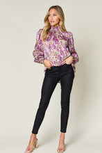 Load image into Gallery viewer, Double Take Full Size Printed Smocked Long Sleeve Blouse
