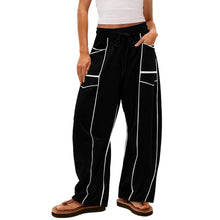 Load image into Gallery viewer, Womens Y2K Black Striped Wide-leg Pants With Pockets Fashion Loose Drawstring Trousers Sports Sweatpants
