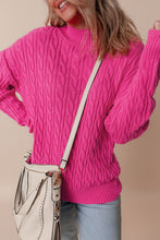 Load image into Gallery viewer, Rose Red Solid Cable Knit High Neck Drop Shoulder Sweater
