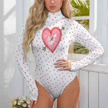 Load image into Gallery viewer, Ti Amo I love you - Exclusive Brand  - Women&#39;s Hearts with Large Heart Turtleneck Long Sleeve Bodysuit
