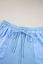 Load image into Gallery viewer, Light Blue Plus Size Ribbed Long Sleeve Top and Drawstring Shorts Set
