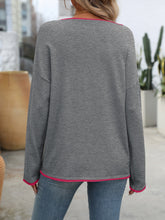 Load image into Gallery viewer, Contrast Trim Round Neck Long Sleeve Sweater
