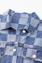 Load image into Gallery viewer, Light Blue Checkered Patchwork Button up Denim Jacket
