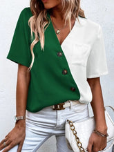 Load image into Gallery viewer, Decorative Button Surplice Short Sleeve Blouse
