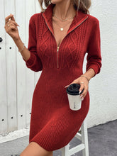 Load image into Gallery viewer, Cable-Knit Half Zip Long Sleeve Sweater Dress
