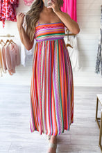 Load image into Gallery viewer, Multicolor Striped Thin Straps Smocked Back Boho Maxi Dress
