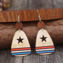 Load image into Gallery viewer, Cutout Star &amp; Stripes Wooden Dangle Earrings
