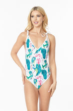 Load image into Gallery viewer, One Piece Bathing Suit Floral Print Shoulder Tie Swimsuit
