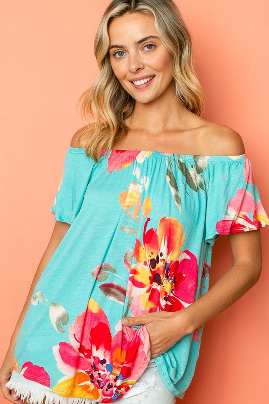 PLUS FLORAL OFF SHOULDER TOP