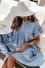 Load image into Gallery viewer, Beau Blue Ruffle Short Sleeve Tiered A-line Denim Dress
