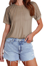 Load image into Gallery viewer, Pale Khaki Seamed Detail Contrast Lace Raglan Sleeve Tee
