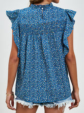 Load image into Gallery viewer, Ruffled Ditsy Floral Mock Neck Cap Sleeve Blouse
