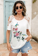 Load image into Gallery viewer, Shiny Lace Detail Round Neck Cold Shoulder Blouse
