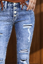 Load image into Gallery viewer, Distressed Button-Fly Bootcut Jeans with Pockets
