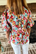 Load image into Gallery viewer, White Frilled High Neck Buttons Back Floral Blouse
