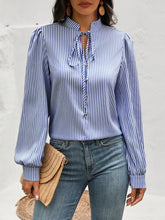 Load image into Gallery viewer, Striped Tie Neck Long Sleeve Blouse
