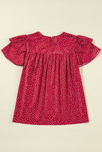 Load image into Gallery viewer, Fiery Red Dotted Ruffle Sleeve Crew Neck Ruched Blouse
