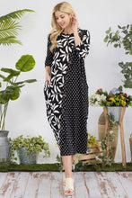 Load image into Gallery viewer, Celeste Full Size Floral Polka Dot Contrast Midi-Dress with Pockets
