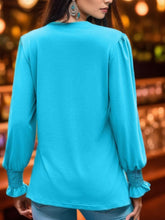 Load image into Gallery viewer, Notched Smocked Flounce Sleeve Blouse
