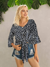 Load image into Gallery viewer, Tied Printed Button Up V-Neck Blouse
