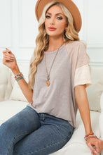 Load image into Gallery viewer, Simply Taupe Exposed Seam Colorblock Loose Tee
