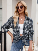 Load image into Gallery viewer, Pocketed Plaid Collared Neck Long Sleeve Shirt
