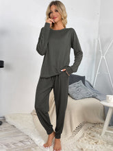 Load image into Gallery viewer, Shiny Round Neck Top and Drawstring Pants Lounge Set
