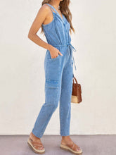 Load image into Gallery viewer, V-Neck Sleeveless Denim Jumpsuit
