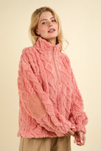 Load image into Gallery viewer, VERY J Fuzzy Fleece Half Zip Cable Pattern Sweatshirt
