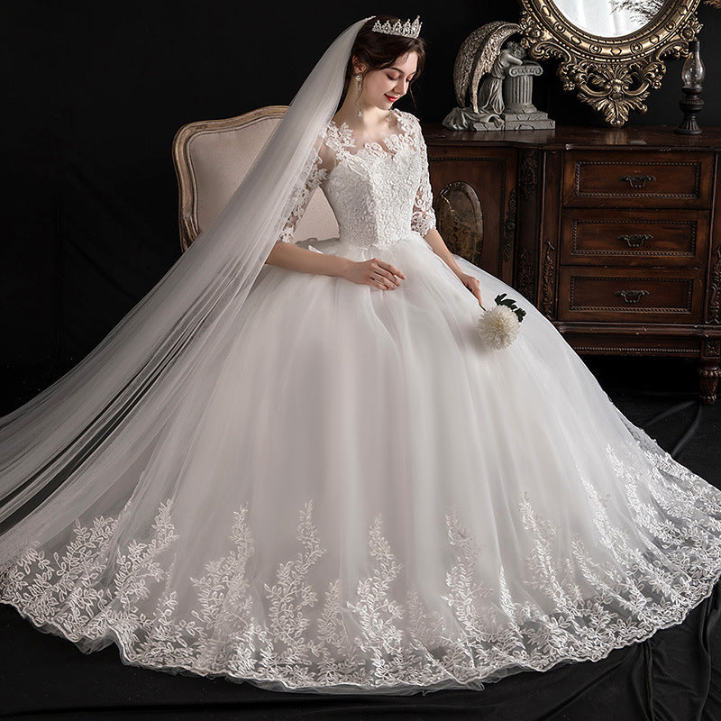 Bridal Lace Shoulder Slimming Long Sleeve Lace Bridal Gown