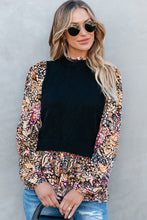 Load image into Gallery viewer, Black Contrast Floral Sleeve Peplum Sweater
