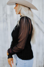 Load image into Gallery viewer, Black Dotty Lace Sheer Mock Neck Long Sleeve Blouse
