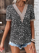 Load image into Gallery viewer, Full Size Printed V-Neck Short Sleeve Blouse
