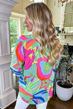 Load image into Gallery viewer, Green Abstract Print Ruffled Sleeve Buttoned V Neck Blouse
