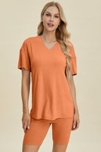 Load image into Gallery viewer, Basic Bae Full Size Ribbed V-Neck Short Sleeve Top and Shorts Set
