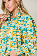 Load image into Gallery viewer, Double Take Full Size Printed Smocked Long Sleeve Blouse
