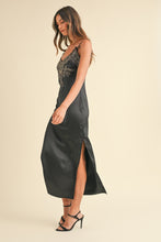 Load image into Gallery viewer, Mable Embroidered Cami Satin Midi Slit Dress
