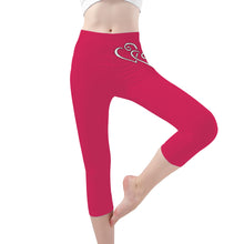 Load image into Gallery viewer, Ti Amo I love you - Exclusive Brand - Cerise Red 2 - Double White Heart - Womens / Teen Girls / Womens Plus Size - Capri Yoga Leggings - Sizes XS-3XL
