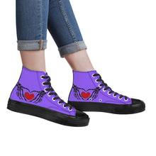 Load image into Gallery viewer, Ti Amo I love you - Exclusive Brand - Heliotrope 3 - Skeleton Hands wit Heart - High Top Canvas Shoes - Black  Soles
