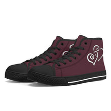 Load image into Gallery viewer, Ti Amo I love you - Exclusive Brand - Livid Brown 2 - Double White Heart High-Top Canvas Shoes - Black Soles
