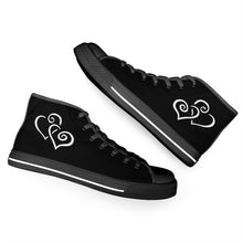 Load image into Gallery viewer, Ti Amo I love you - Exclusive Brand - Black  - Double White Heart High-Top Canvas Shoes - Black Soles
