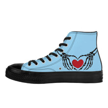 Load image into Gallery viewer, Ti Amo I love you - Exclusive Brand - Sail 2 - Skeleton Hands with Heart - High Top Canvas Shoes - Black  Soles
