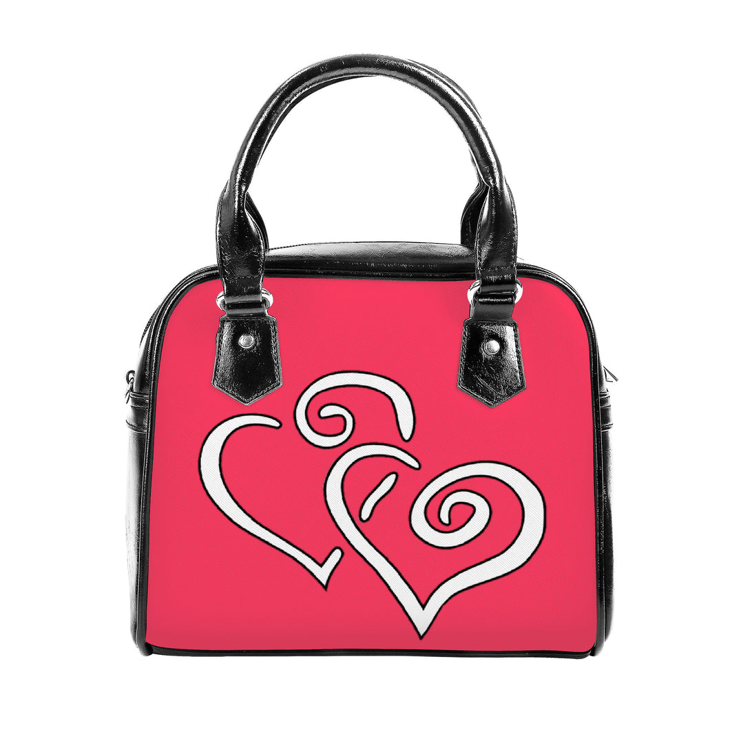 Ti Amo I love you - Exclusive Brand - Radical Red - Double White Heart - Shoulder Handbag