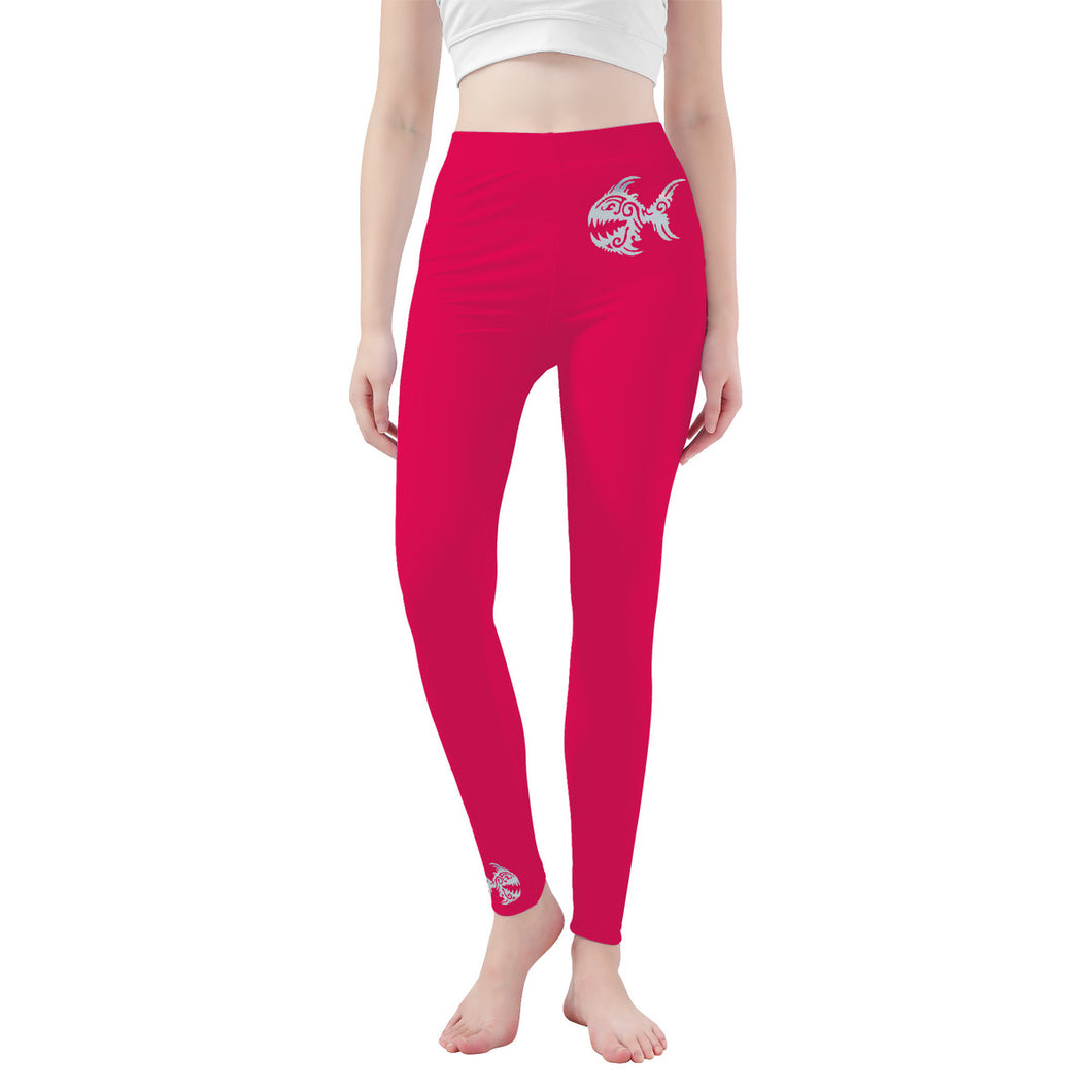 Ti Amo I love you - Exclusive Brand - Bright Hot Pink - Angry Fish  - Womens / Teen Girls  / Womens Plus Size  - Yoga Leggings - Sizes XS-3XL