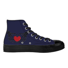 Load image into Gallery viewer, Ti Amo I love you - Exclusive Brand - Cloud Burst 2 - Skeleton Hands with Heart - High Top Canvas Shoes - Black  Soles
