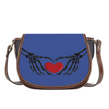 Load image into Gallery viewer, Ti Amo I love you - Exclusive Brand - Chambray Blue - Skeleton Hands with Heart - Saddle Bag
