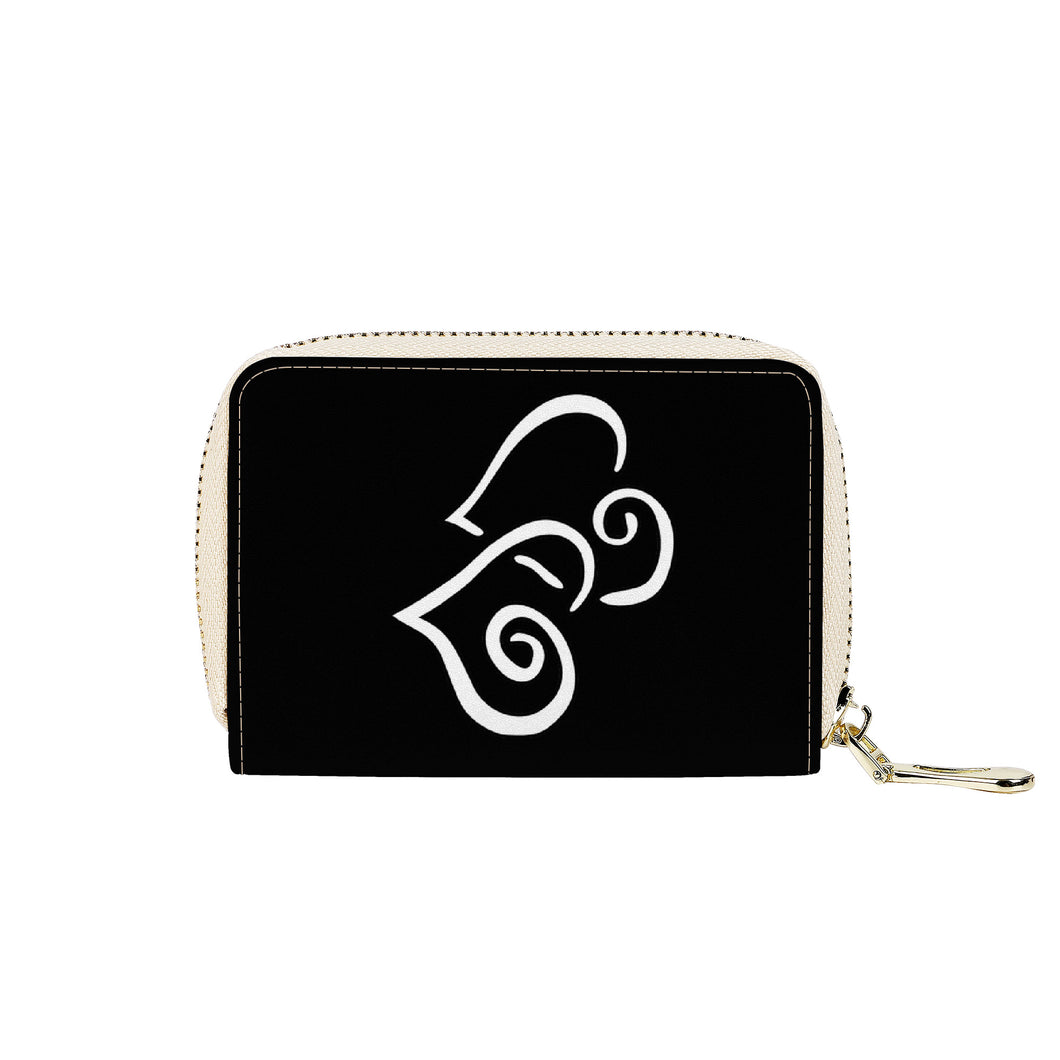 Ti Amo I love you - Exclusive Brand - Black - Double White Heart - PU Leather - Zipper Card Holder